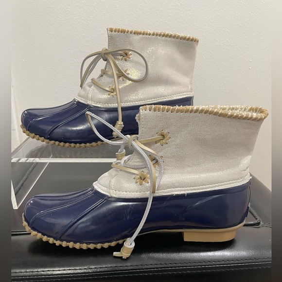 Jack Rogers Womens Chloe Classic Metallic Gold Navy Fleece Lined Duck Boot Sz 11 - Picture 4 of 11